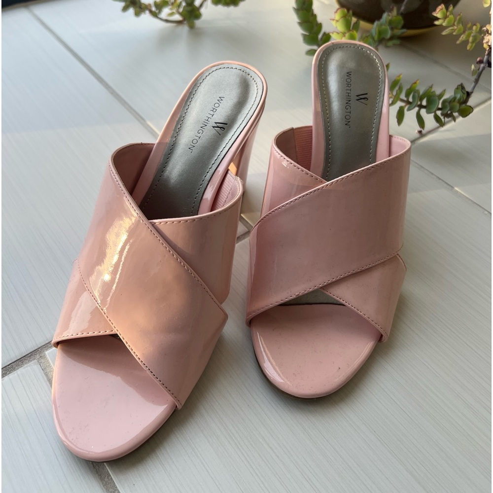 Worthington Pink Leather Block Heel Sandals 6.5